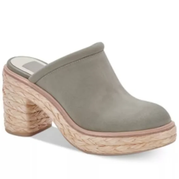 Dolce Vita Sage Suede Camdin Raffia Platform Clog Mule Heels - Picture 9 of 9